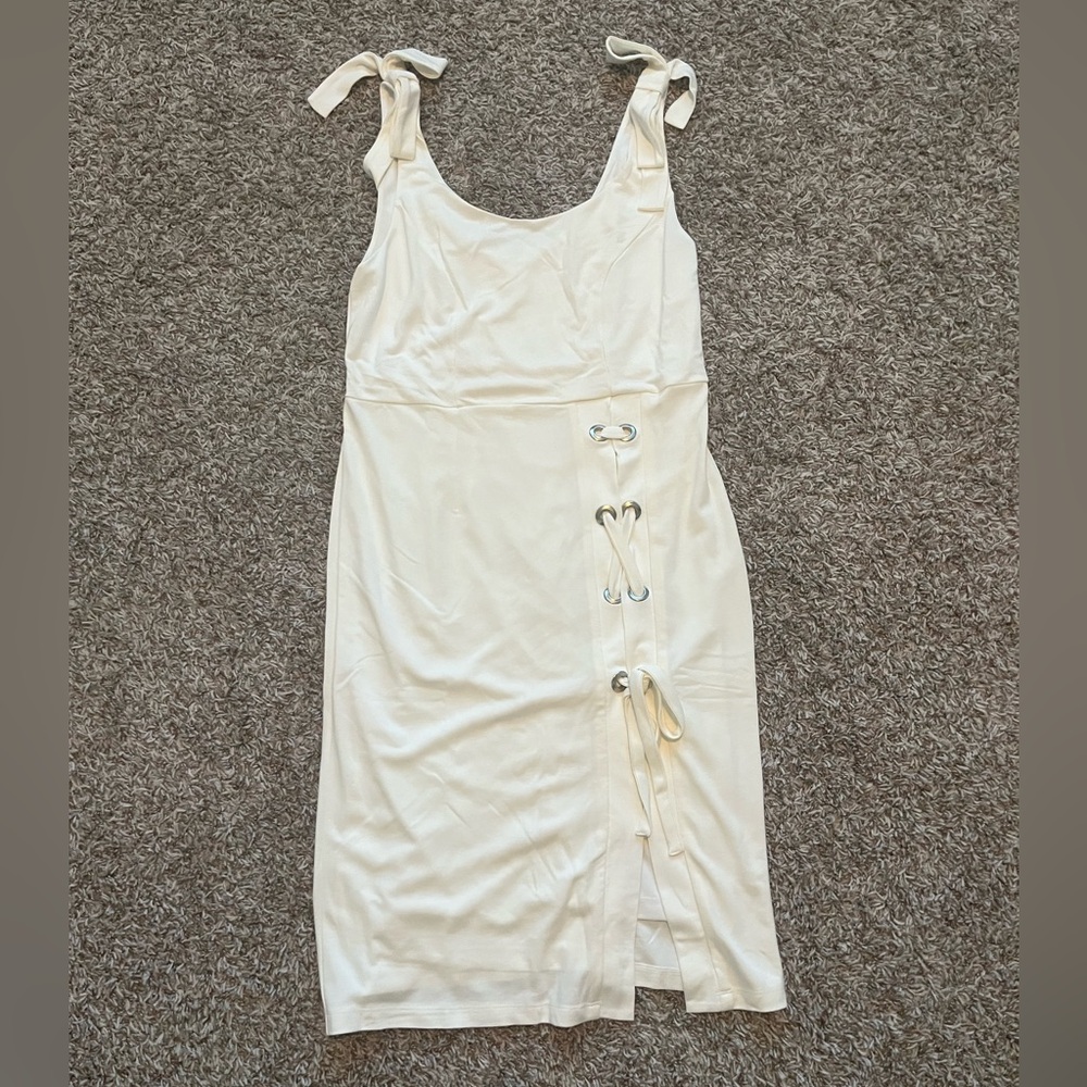 VENUS White Tie-Accent Midi Dress